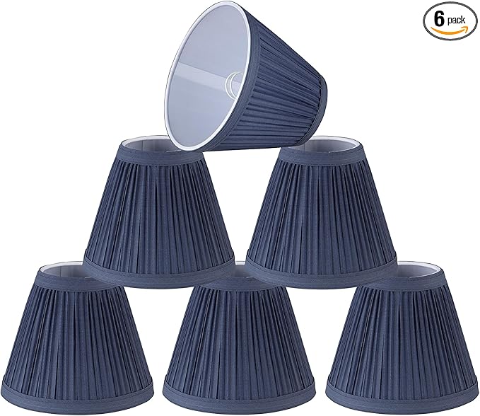 Aspen Creative 33125-6 Small Pleated Empire Shape Chandelier Clip-On Lamp Shade, Navy Blue, 3" Top x 6" Bottom x 5" Slant, 6 Pack