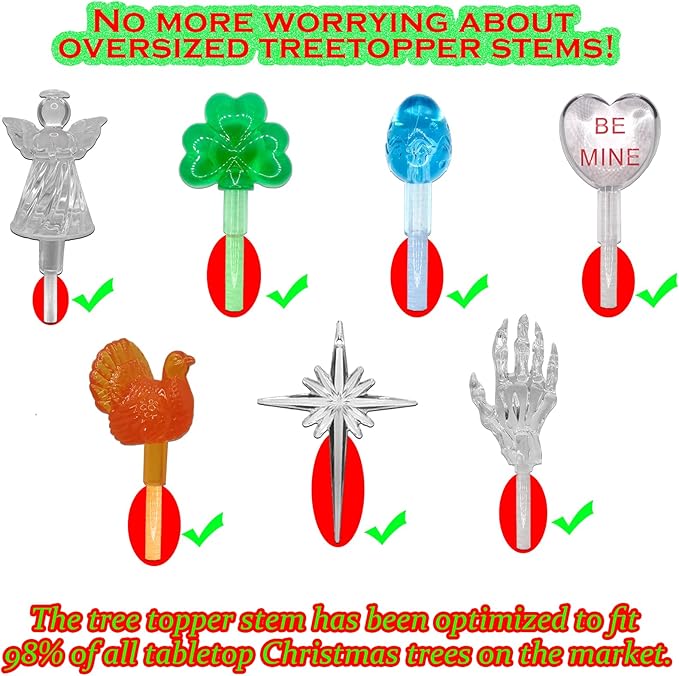 110Pcs in 10 Colors Ceramic Christmas Tree Replacement Lights - Plastic Bulbs Pegs, Included Angel Topper/Heart Top/Cross Stars/Egg/Turkey/Skeleton Hand/Clover.