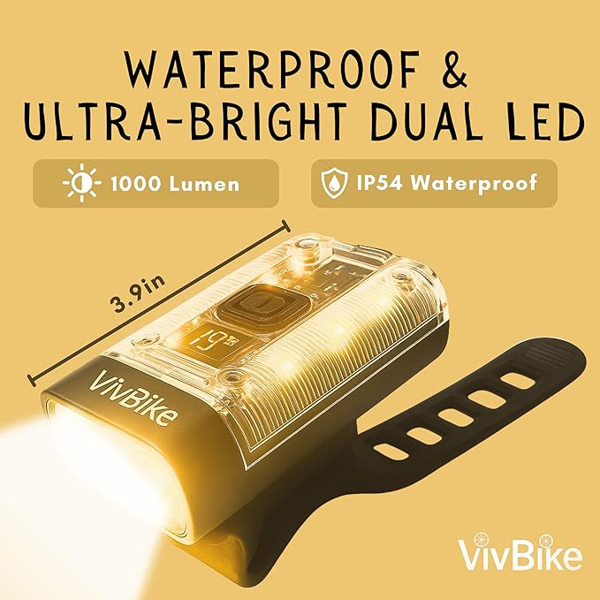 VivBike Rechargeable Bicycle Lights Bright LED Headlight and Taillight, USB Rechargeable, Waterproof, Easy Mount | A HerTime2 Brand