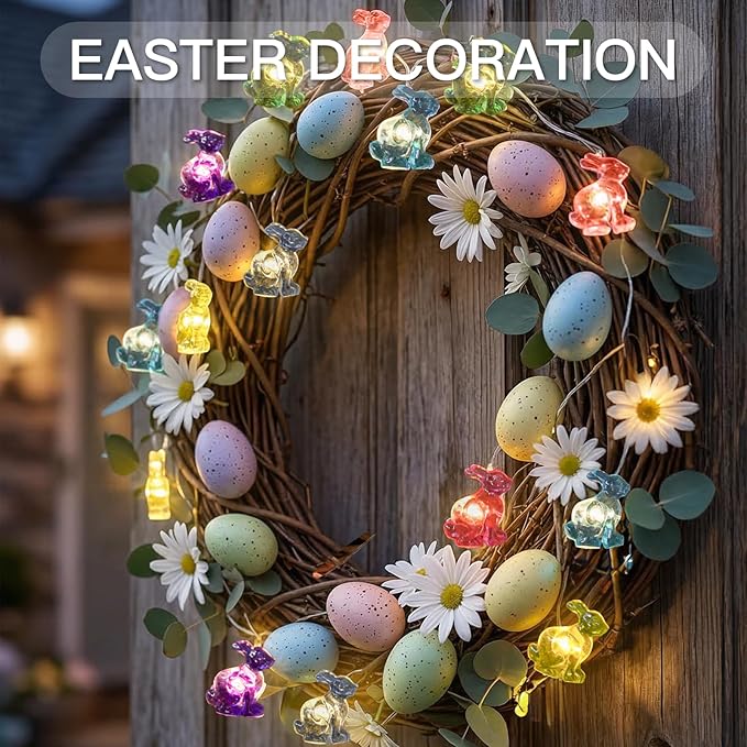suddus Easter Bunny Battery Operated String Lights, 12.8ft 40LED Waterproof Colorful Easter Fairy Lights with Timer, Easter Lights String Led for Indoor, Tree, Mantle, Table, Outdoor, Spring Decor