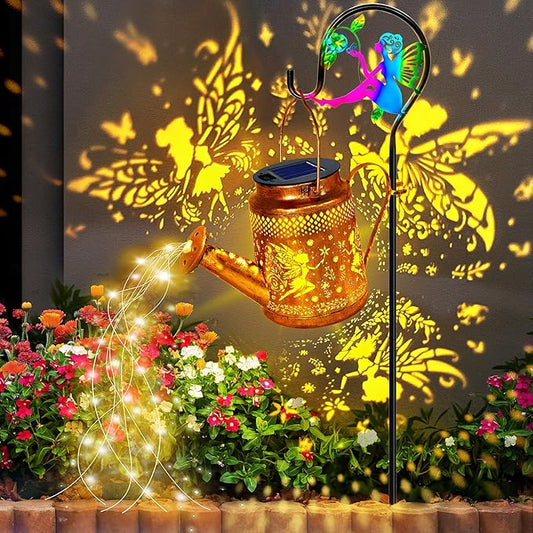 ANGMLN Fariy Solar Lights Outdoor Waterproof, Solar Watering Can Lights with Shepherd Hook, Metal Angel Hanging Lantern Garden Decor Yard Outside Patio Lawn, Gifts for Mom Grandma Women Birthday