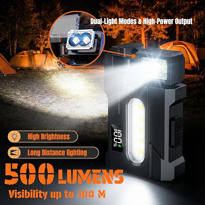 G5 Mini EDC Flashlight Kit 500 Lumens, 4-in-1 Tactical Flashlight Rechargeable with Carabiner & Professional Gear Bag, 1500mAh Magnetic Flashlights Set for Outdoor Home Emergencies (Black)
