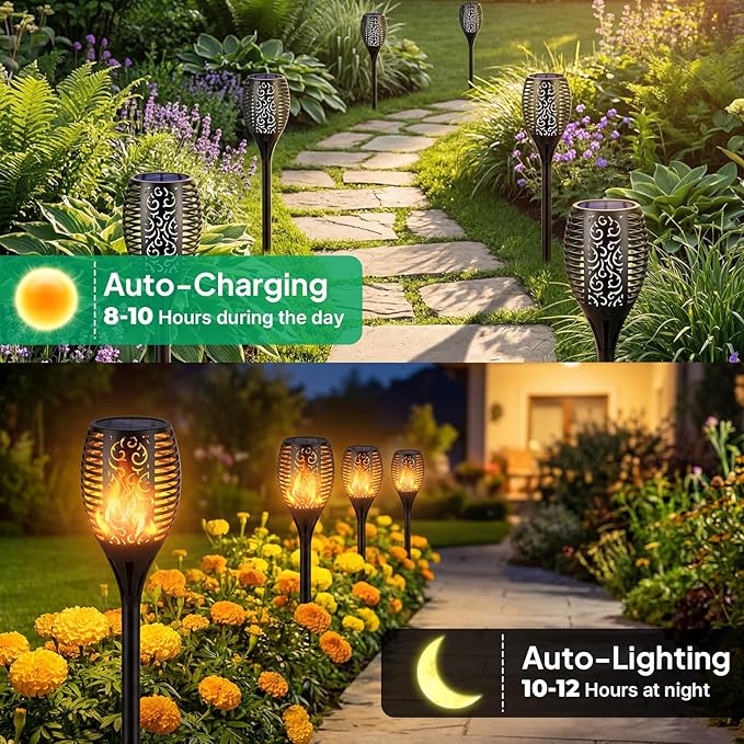 TomCare Solar Lights Outdoor Flickering Flame Solar Torch Lights Waterproof Outdoor Lighting Solar Powered Pathway Lights Christmas Decorations for Garden Patio Yard Landscape, 8 Pack