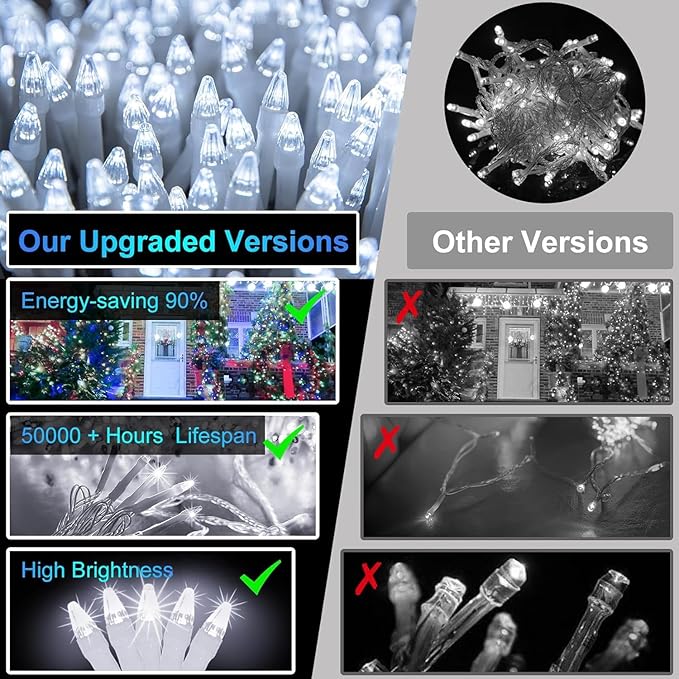 340 LED 90FT Christmas String Lights Outdoor, 12 Pro Modes and Timer Memory & Brightness, Plug in Outdoor Waterproof Clear Wire Twinkle Light for for Xmas Yard Tree Wedding Party Decor (Cool White)