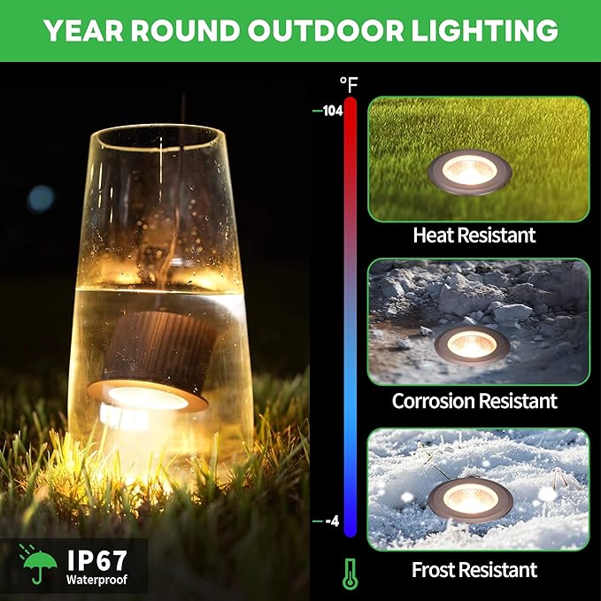 Low Voltage Well Lights - 5 Colors Temp IP67 Outdoor In-Ground Lights, 2700K/3000K/3500K/4000K/5000K 12V LED Landscape Lighting, ORB Aluminum for Pathway Wall Tree 9W 700LM