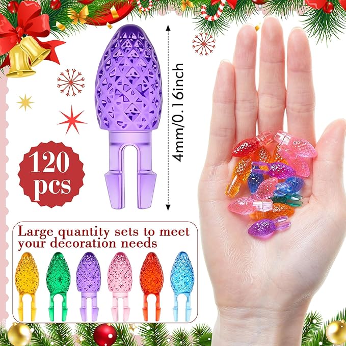 Boao 120 Pcs Ceramic Christmas Tree Replacement Lights Clear Plastic Flame Peg Bulbs Accessories for Ceramic Christmas Trees and DIY Projects(Multicolor,Small)