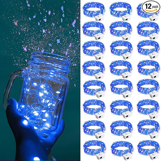 ZGWJ Fairy Lights Battery Operated, 24 Pack Blue Twinkle String Lights 20 LED 7FT 3 Lighting Modes Waterproof for Bedroom, Easter, Halloween, Christmas, Party Indoor and Outdoor Decoration