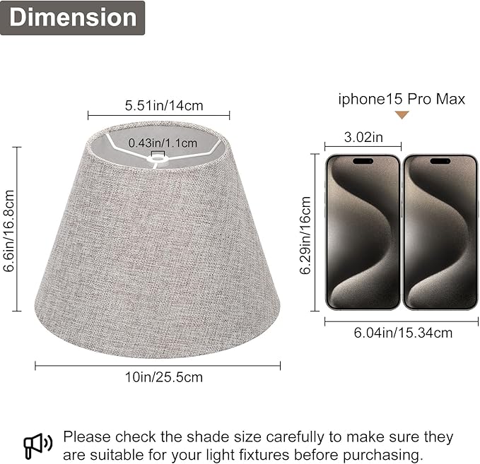 Lamp Shades for Table Lamps, Gray Lampshades Set of 2, 5.5" Top x 10" Bottom x 6.6" High, Natural Linen Lamp Shades for Floor Lamps Bedside Lamps, Spider, Bulb Clip Adapters Included