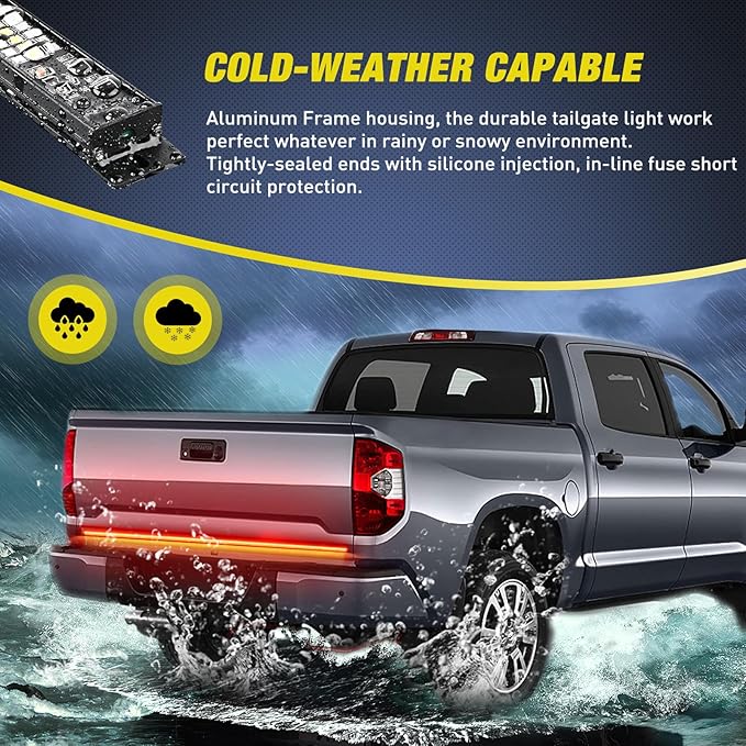 Nilight Truck Tailgate Light Strip 60" Aluminum FrameTriple Row Light Bar 1200 LED w/ Red Running Brake White Reverse Light Red Sequential Turn Signal