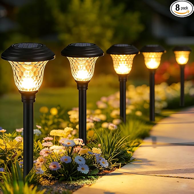 Beau Jardin 8 Pack Solar Pathway Lights White+Color Changing Stainless Steel 3 Mode Outdoor Multicolor Metal Solar Powered Waterproof Glass for Garden Landscape Path Yard Walkway Driveway Black