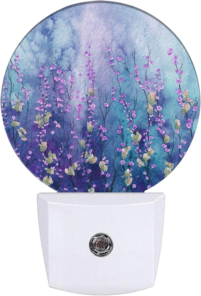 Spring Purple Flower Night Light,Floral Plug-in Night Lights with Dusk-to-Dawn Sensor for Bedroom Bathroom and Living Room Sleep Friendly lamp