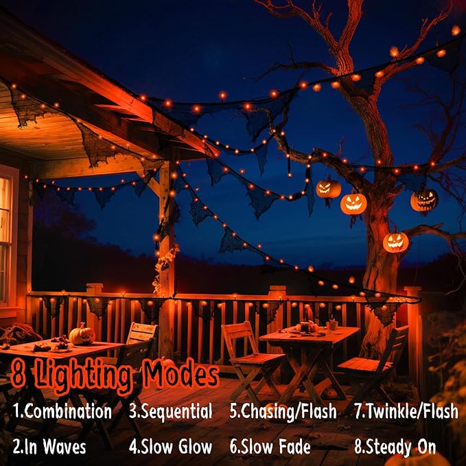 Halloween Lights Battery Operated or USB, Creepy Cloth String Lights with Timer Waterproof 9.8ft 30LED Orange String Lights Halloween Decortions for Fireplace Window Door Mirror
