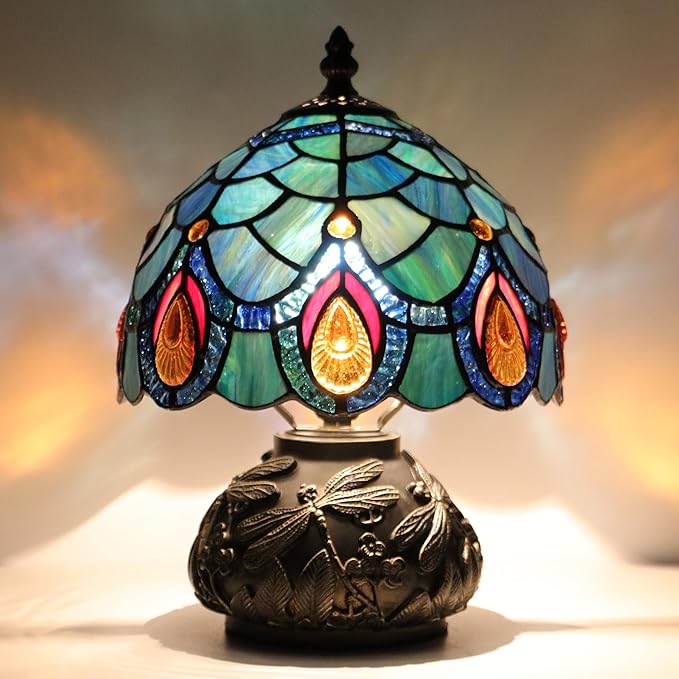Small Tiffany Mushroom Table Lamp,Mini Memory Sympathy Antique lamp 8X11 Inch (Brown Crystal)