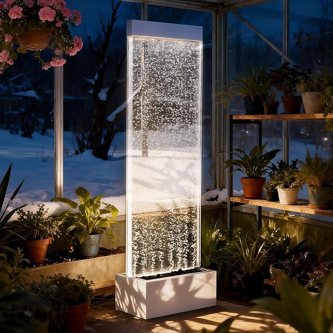 Bubble Wall Waterfall Fountain, Acrylic Indoor Floor Standing Water Wall with Changing LED Color Lights Remote Control, 64" x 19", Housewarming, Christmas Home Decor (Bubble Wall)