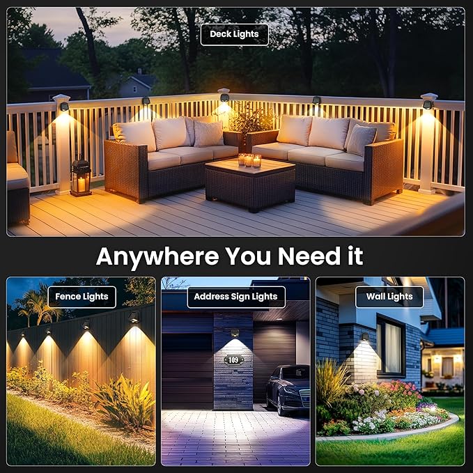 SOLPEX Solar Lights Outdoor Waterproof IP65, Solar Stair Lights Outdoor for Fence, Deck, Step, Dual Color LED 3 Lighting Modes House Wall Light for Porch, Backyard, Fence, Garden Decor-8 Pack