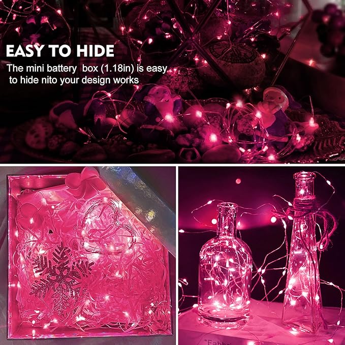 AIKEI 6 Pack LED Fairy Lights Battery Operated, Mini String Lights Waterproof 7ft 20 Led Firefly Starry Lights for Wedding Party Bedroom Valentine's Day Birthday Christmas Decoration, Pink