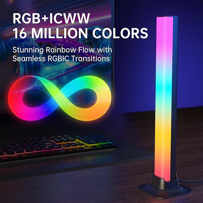 Light Bars with RGB+IC, 16.5-inch Bluetooth TV LED Backlight Suitable 45-85inch TVs, Smart TV Behind Lights with 16M Colors Scene and Music Modes for Gaming, Patry, Room Decotation