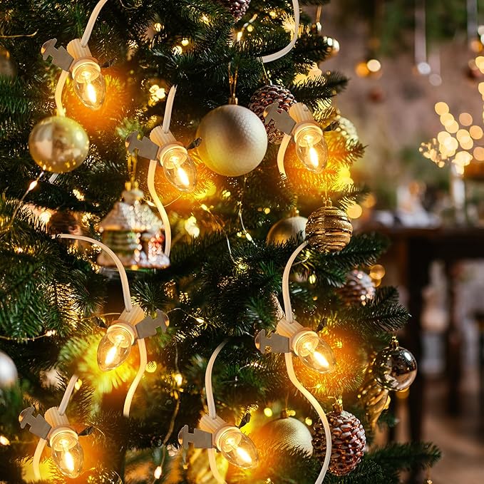 Christmas Village Lights with 4 LED Warm-White Bulb,Decoration for Christmas Village Houses,Halloween Holiday,C7 Village Light Cord