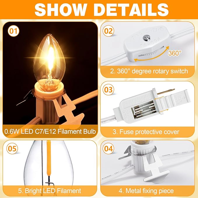Meonum 3 Pack Accessory Cord With 6 LED Bulbs, 11.5 ft Christmas Village Light With ON/Off Switch Plugs and Spare Fuse for Halloween Pumpkin Crafts Decor