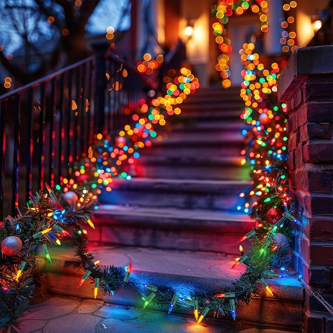 2 Pack 100 LED Outdoor Christmas Lights, 35FT Battery Operated Mini String Lights with 8 Modes & Timer Xmas Tree Lights Waterproof for Patio Garden Party Wedding Holiday Decor Multi-Color