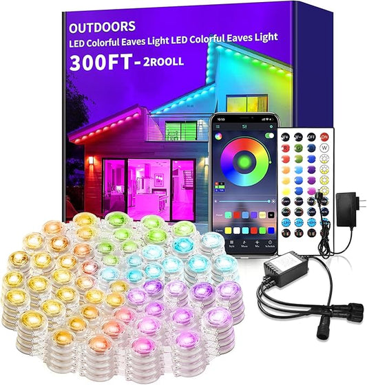 295ft permanent outdoor light, RGB Smart outdoor eave lights with APP & Remote Control,timed Music synchronisation IP67 waterproof LED eave light,suitable for party,Halloween,Christmas,rooftop,garden