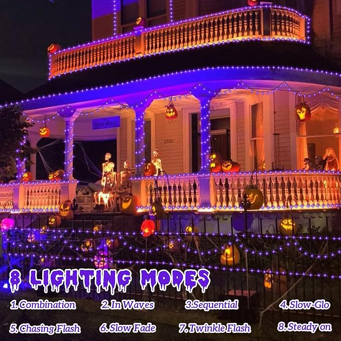 QITONG 165ft 500 LED Purple String Lights, Christmas Lights Outdoor Waterproof with 8 Modes, Green Wire Twinkle Lights Plug in Indoor