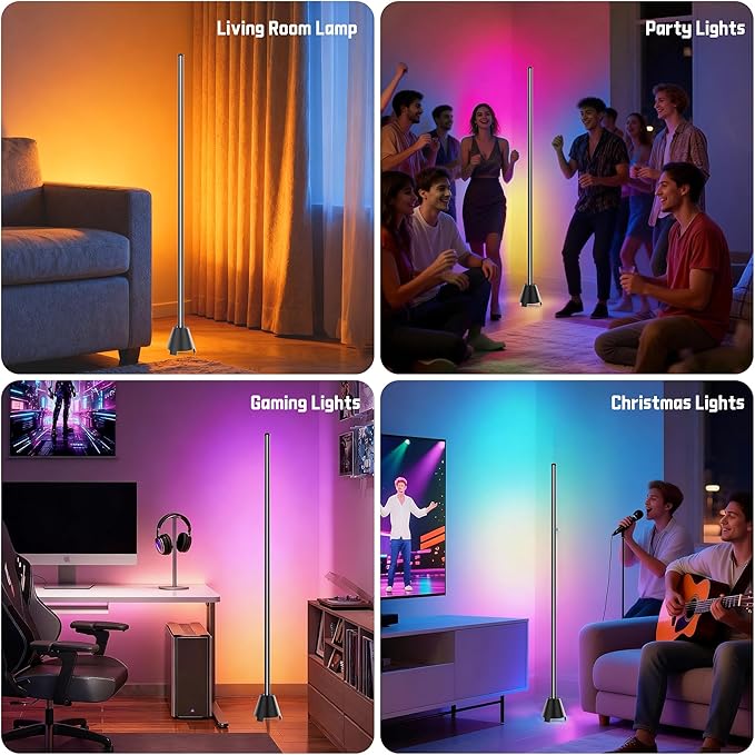 Led Corner Floor Lamp with Speaker, USB Powered Led Lamp App & Remote Control, Color Changing Music Sync IC+RGB, Timer, Music Mode Standing Lamps for Living Room Lamp Bedroom Gaming, 1 Pack