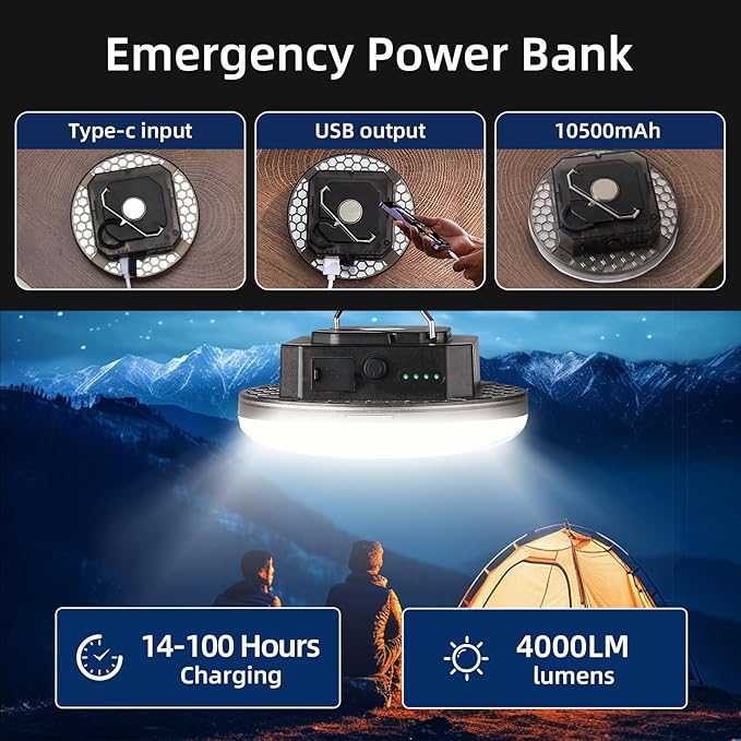12000mAh 4000 Lumen Camping Lights Portable LED Camping Lantern Rechargeable 45W Magnetic Hanging with Battery Level Display Tent Light Outdoor Camping Flashlight Power Outage Emergency Lighting