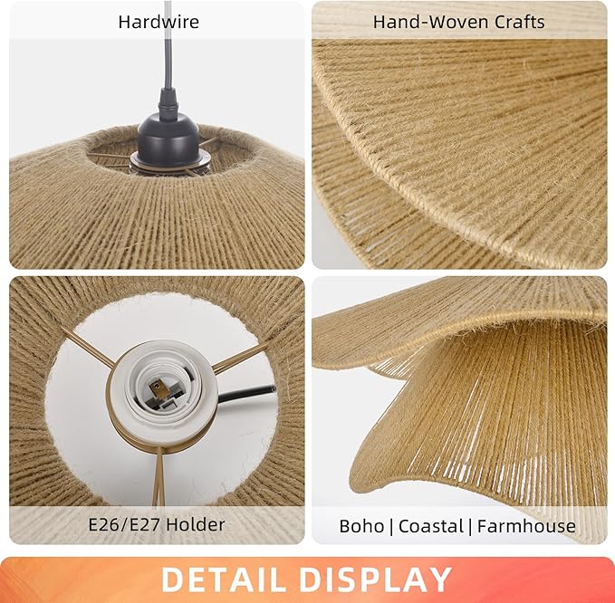 Arturesthome Pendant Light for Foyer Hallway Woven Pendant Lighting,Coastal Rope Lamp Shade Creative Ceiling Hanging Light for Dining Table Room