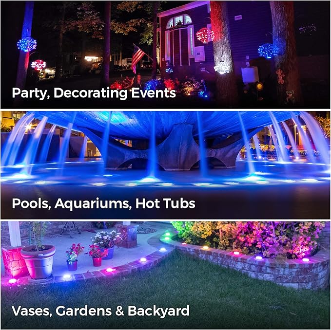 LUMN8 EFX by Boundery - Multicolor Accent Submersible, Waterproof LED Lights - Premium Indoor & Outdoor Battery Operated Lights - LED Puck Light for Events, Patio, Pool, Hot Tub, Shower - 12-Pack