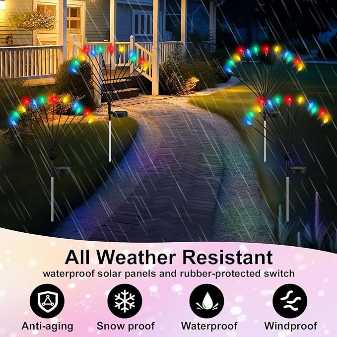 4 Pcs St Patricks Day Outdoor Decorations Solar Lights Waterproof Green 48 LED Swaying Pathway Firefly Stake Lights for Outside Yard Garden Lawn Decorations(Multicolor,Pine Cone)