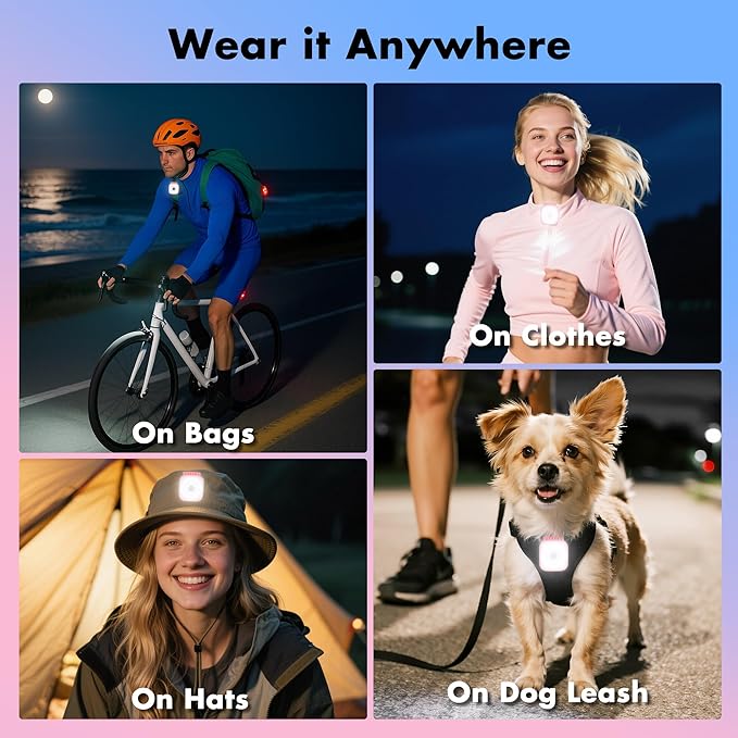 2 Pack Pink Running Lights for Runners, Rechargeable Walking Light for Night Walking,Clip On Flashlight,Running Accessories for Women,Safety Light Gear for Hiking,Fishing,Camping,Jogging