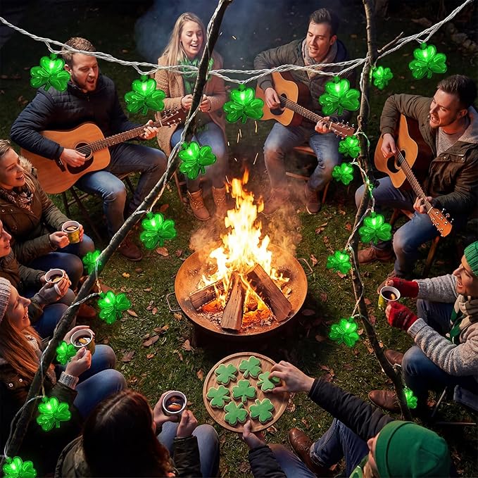 8.5Ft St Patricks Day Lights, 10 LED Clear Green 3D Shamrock Lights Plug in, Connectable St Patrick's Day String Lights Shamrock, St Patricks Day Outdoor Lights for Home Party Decor