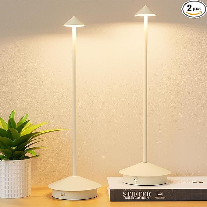 2-Pack 6000mAh Rechargeable Led Table Lamp Cordless,3000K-6000K Stepless Dimming Touch Lamps with Memory Function,IP54 Waterproof Aluminum Table Light for Outdoor/Bars/Restaurant/Patio(Beige)