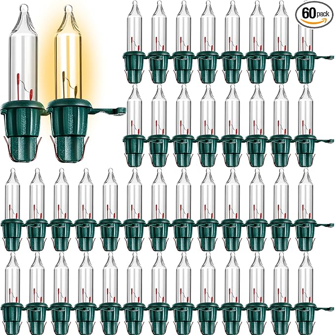 Mudder 60 Count Christmas Replacement Mini Light Bulbs with Base Christmas Tree Incandescent Wire String Lights Replacement Bulbs for Xmas Indoor Outdoor Decoration(Warm White,3.5vx0.12a)
