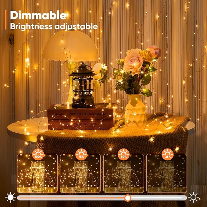 1 Pack 16.4 Ft. Battery Operated Outdoor String Lights with Remote & Timer, LED Warm White Fairy Lights, Waterproof Twinkle Lights for Bedroom, Dorm, Mason Jar, Wedding, Party, Christmas