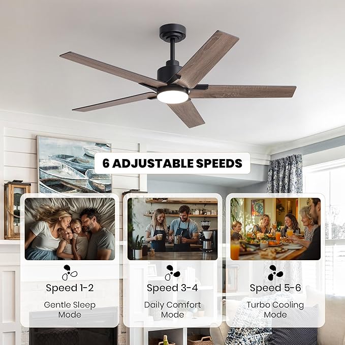 52 Inch Ceiling Fans with Lights and Remote Control for Bedroom, Modern Black Ceiling Fan with Quiet Reversible DC Motor, 3CCT, Dimmable, LED Lighting for Living Room, Patio, Indoor and Outdoor