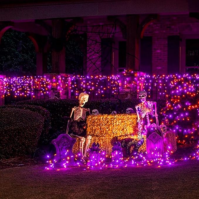 TW SHINE Battery Operated Halloween Lights, 2 Pack Total 100 LED 32 FT Orange and Purple Lights Outdoor, Waterproof Mini String Light with 8 Modes, Halloween Decorations for Indoor Patio Party Decor