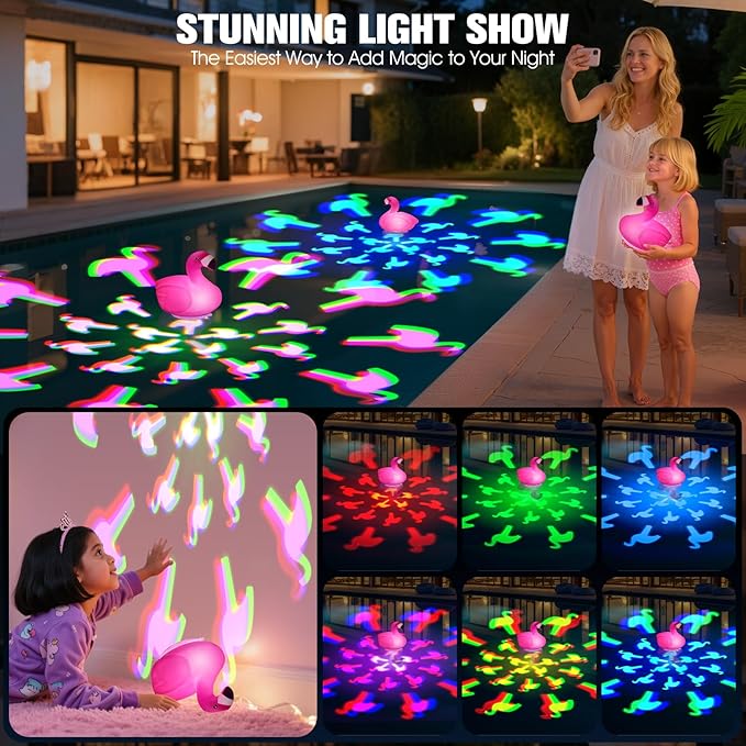 Floating Pool Lights,Upgraded Flamingo Pool Lights that Float,Rechargeable LED Floating Lights for Inground Above Ground Pools,IP68 Waterproof Pool Lighting with Remote,Lights for Hot Tub,Party,1 PC