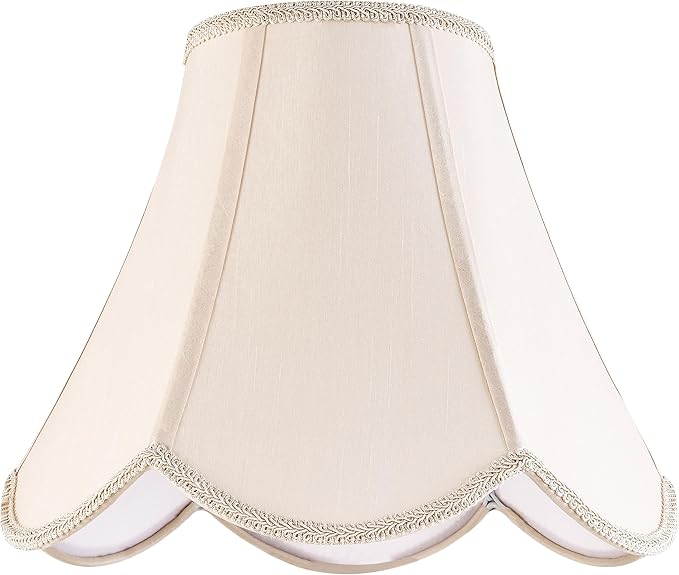GO&SO 6x13x10.6" Barrel Lamp Shades (Spider) Yellowish Beige Scalloped Lamp Shade -Bell Faux Silk Shades for Floor/Table/Bedside Lamps,Modern Lamp Shade Petal Edge Braid Design -Easy Assembly -1 Pack