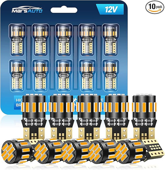 Marsauto 194 LED Bulb Amber Yellow for Dome Map Light, 168 2825 W5W T10 Wedge Replacement Super Bright LED Light Bulbs for Car Courtesy Step Dash Side Marker Trunk Light (Pack of 10)