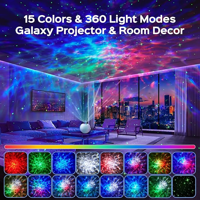 One Fire Galaxy Projector for Bedroom, 15 Colors+15 White Noise+ Bluetooth Star Projector Night Light for Kids Christmas Gifts for Teen Boys Gifts Women Gifts for Teenage Room Decor Girls Lava Lamp