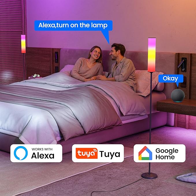 RGB Cylinder Floor Lamp, 1500Lumen Smart Floor Lamps, DIY Mode, Music Sync, Compatible with Alexa, Google, and Apple, for Living Room, Bedroom, Gaming, with Three Stickers
