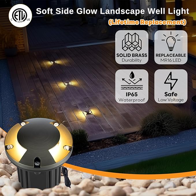 Gardenreet Brass Well Light - Low Voltage Outdoor Waterproof In-Ground Landscape Lighting, Ip65 Replaceable Bulb LED 12V Fixture, Antique Bronze for Floor Pathway Garden Without MR16 Bulb