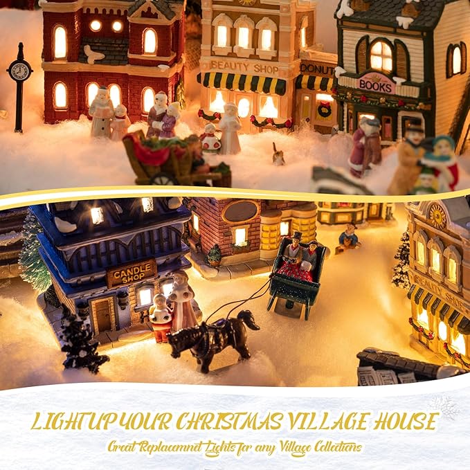 Leelosp 1 Pack Christmas Accessory Cord with 5 LED Light Bulbs, 11.5 Feet White C7 Lamp, On/Off Switch Plug, Spare Fuses, Female/Male Plugs, Blow Mold Light for Village House Craft Decorations