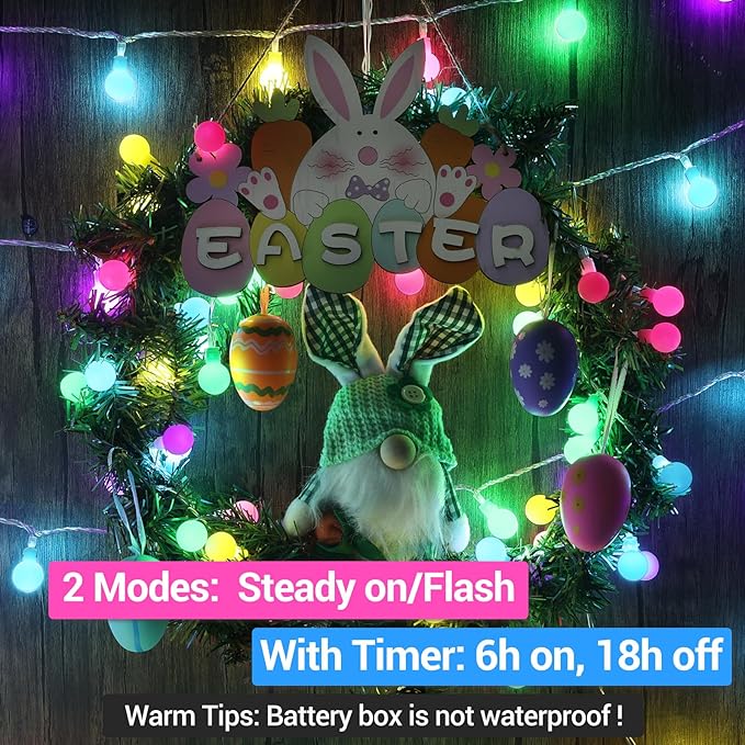 LYHOPE Easter Pastel Light, 19.3ft 60 LED Globe Decoration Lights, Battery Powered Pastel String Lights for Easter, Party, Fireplace, Mantels, Entrance, Tree, Home Decor, Clear Wire, Indoor Decor