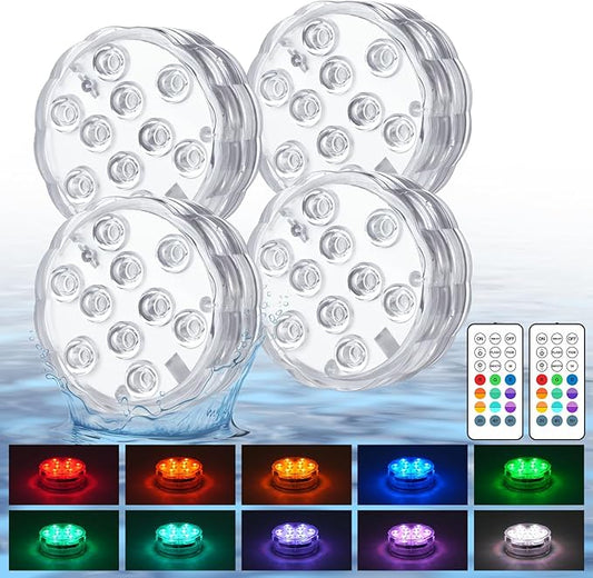 Creatrek Pool Lights with Remote, 10 Color Changing Pool Lights for Above Ground Pools, Battery Operated Submersible LED Lights for Pond, Bathtub, Hot Tub, Party, 4 Pack
