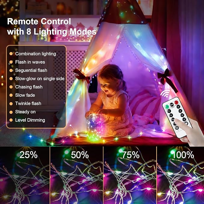 AIKEI 6 Pack LED Fairy Lights with Timer Battery Operated, Mini String Lights with Remote Waterproof 7ft 20 Led Firefly Starry Lighting for Wedding Party Bedroom Garden Christmas Decoration Colorful