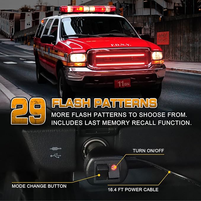 XRIDONSEN 2PCS 24 inch Truck Red Emergency Grill Lights Strip 288 LED Grille Strobe Lights Flashing Warning Safety w/Waterproof Tube First Responder Lights for Firefighter Police Vehicles Fire Trucks