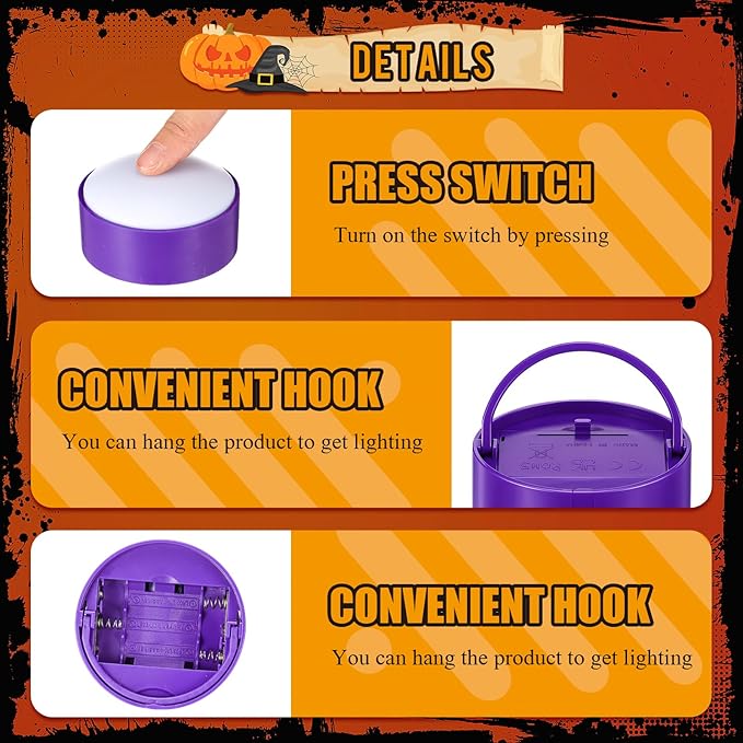 Riakrum 6 Pieces Remote Timer LED Lights with Remote LED Pumpkin Lights Battery Operated Lantern Bright Flameless Candle(Purple,Purple Light)